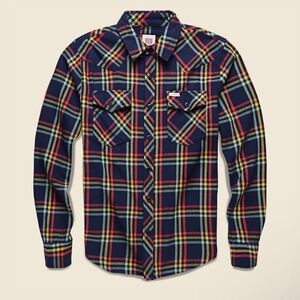 Topo Designs Plaid Shirt Navy Outdoor Button Down Mens L